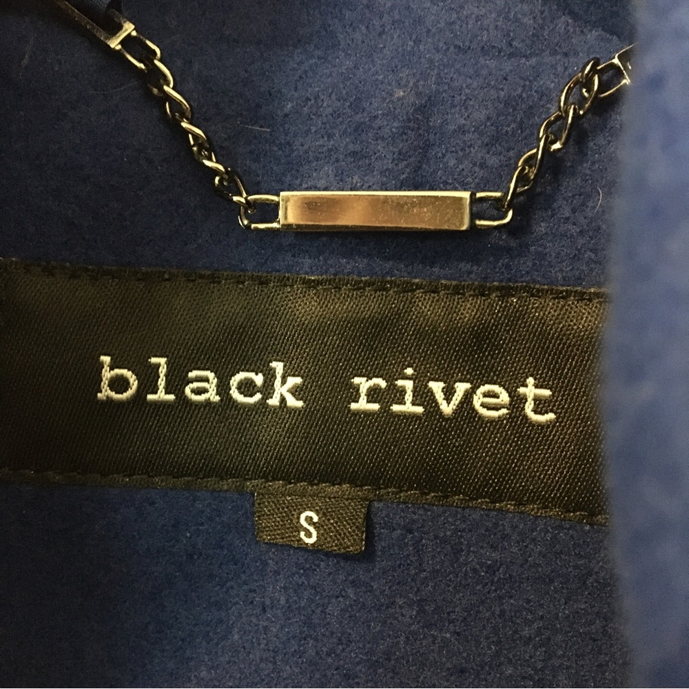 Black Rivet Jacket Royal Blue Coat Size Small Belted Jacket - Picture 3 of 6